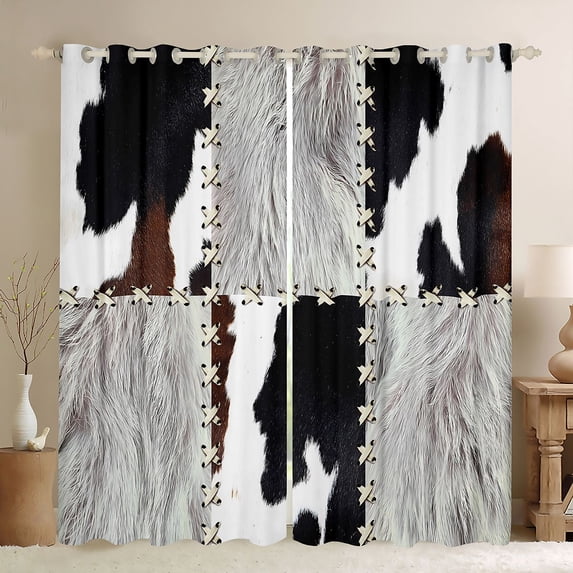 Homewish Abstract Cow Print Black Out Curtains for Boys Girls,Geometric Plaid Patchwork Curtains Pack of 2 (42x63 Each),Farmhouse Animal Bedroom Curtains,Microfiber Bedroom Decor