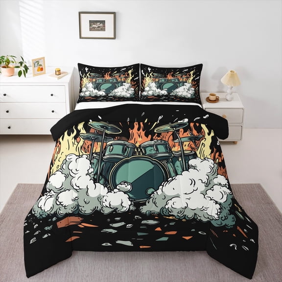 Homewish Abstract Drum Set 2pcs Bedding Comforter Set For Teens Boys Girls,Musical Instrument Twin Comforter Sets,Music Theme Breathable Bedding Set,Super Cozy Room Decor,Reversible