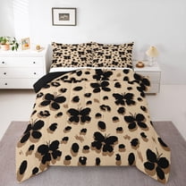 Homewish Abstract Flying Butterflies Bedding Comforter Set 2pcs for Female Men Adults,Leopard Print Twin Comforter Sets Microfiber,Black Brown Breathable Bedding Set,Lightweight Room Decor