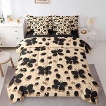 Homewish Abstract Flying Butterflies Twin Bedding Sets 7-Piece for Female Men Adults,Leopard Print Bedding Comforter Set Microfiber,Black Brown Breathable Sheet Sets,Lightweight Room Decor