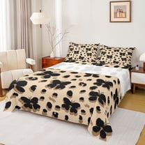 Homewish Abstract Flying Butterflies Twin Sheet Sets 3pcs for Female Men Adults,Leopard Print Twin Fitted Sheet Microfiber,Black Brown Breathable Flat Sheet,Lightweight Room Decor