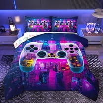 Homewish Abstract Gamepads Bedding Comforter Set 2pcs for Teens Boys Girls,Video Game Twin Comforter Sets Microfiber,Gradient Ombre Breathable Bedding Set,Luxury Bedroom Decor,Reversible