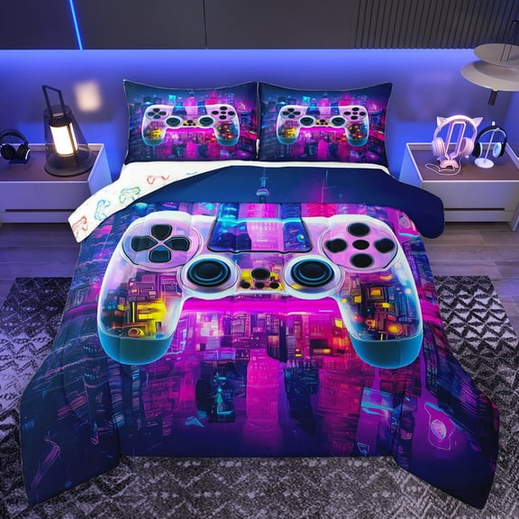 Homewish Abstract Gamepads Bedding Comforter Set 2pcs for Teens Boys Girls,Video Game Twin Comforter Sets Microfiber,Gradient Ombre Breathable Bedding Set,Luxury Bedroom Decor,Reversible
