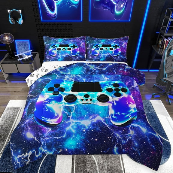 Homewish Abstract Gamer Bedding Comforter Set 2pcs for Teens Boys Girls,Lightning Video Game Twin Comforter Sets Microfiber,Universe Galaxy Breathable Bedding Set,Breathable Home Decor,Reversible
