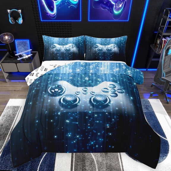 Homewish Abstract Gamer Bedding Comforter Set 2pcs for Teens Boys Girls,Video Game Twin Comforter Sets Microfiber,Bling Glitter Breathable Bedding Set,Breathable Home Decor,Reversible