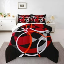 Homewish Abstract Geometric Bedding Comforter Set,Red Black Gray Twin Comforter Sets,Striped Circular Aesthetic Bedding Set For Men Women,Ultra Soft Home Decor Reversible,2 Pieces
