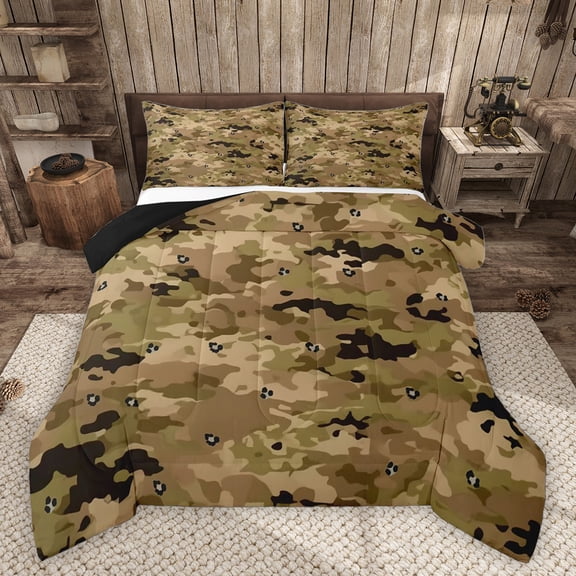 Homewish Abstract Geometric Camo Bedding Comforter Set 2pcs for Teens Adults,Vintage Camouflage Twin Comforter Sets Microfiber,Black Brown Breathable Bedding Set,Super Cozy Room Decor,Reversible