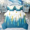 thumbnail image 1 of Homewish Abstract Geometric Striped 7pcs Bedding Comforter Set,Graffiti Oil Painting Queen Bedding Sets,Cyan White Gold Queen Sheet Sets For Boys Kids,Ultra Soft Home Decor Reversible, 1 of 8