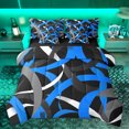 thumbnail image 1 of Homewish Abstract Geometric Striped 7pcs Bedding Comforter Set,Line Pattern Queen Bedding Sets,Blue Black Queen Sheet Sets For Kids,Super Cozy Room Decor Reversible, 1 of 8