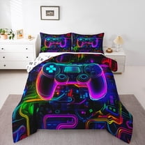Homewish Abstract Gradient Gamer 2pcs Bedding Comforter Set For Kids Teens Adults,Video Game Twin Comforter Sets,Neon Lights Breathable Bedding Set,Super Cozy Room Decor,Reversible