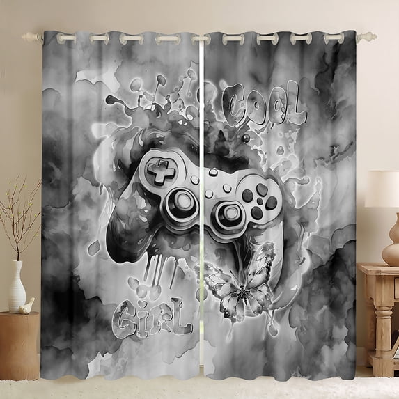 Homewish Abstract Gradient Gamer Blackout Curtains Set of 2 (52x84 Each) For Teens Female Adults,Video Game Window Curtains,Retro Vintage Curtains and Drapes,Super Cozy Room Decor