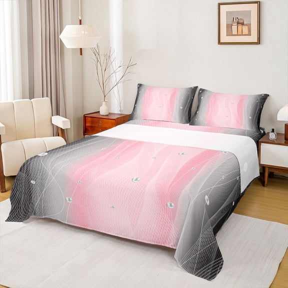 Homewish Abstract Gradient Stripes Bed Sheets,Lines Geometric Pattern King Sheets,Pink Gray Black Sheet Set For Boys Girls,Breathable Home Decor,4pcs