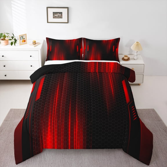 Homewish Abstract Gradient Stripes Boy 2pcs Bedding Comforter Set,Geometric Honeycomb Twin Comforter Sets,Lines Hexagon Breathable Bedding Set,Super Cozy Room Decor,Reversible