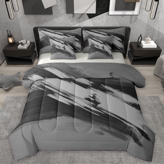 Homewish Abstract Graffiti Splash 7 Pieces Bedding Comforter Set For Children Teens Adults,Minimalist Watercolor Full Bedding Set Lightweight,Gradient Ombre Minimalism Fitted Sheet Flat Sheet