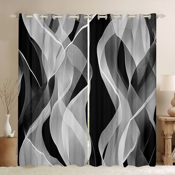 Homewish Abstract Gray Stripes Blackout Curtains Set of 2 (52x84 Each),Modern Aesthetic Curtain