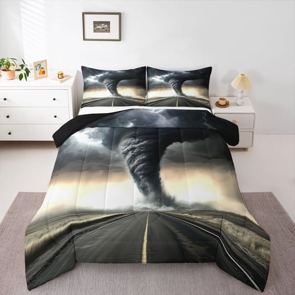 Homewish Abstract Grey Tornado Bedding Comforter Set 2pcs for Teens Adults,Nature Theme Twin Comforter Sets Microfiber,Natural Disaster Breathable Bedding Set,Ultra Soft Home Decor,Reversible