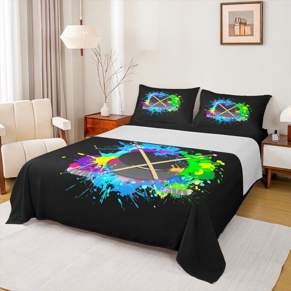 Homewish Abstract Ice Hockey Boy Girl 4pcs Bed Sheets,Graffiti Splash King Sheets,Sport Gamer Super Cozy Sheet Set,Breathable Home Decor