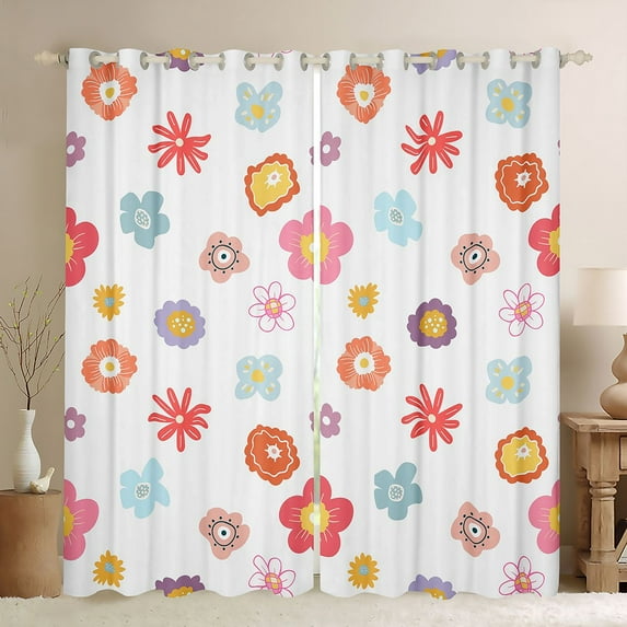 Homewish Abstract Lovely Daisy Black Out Curtains,Cartoon Flower Floral Curtains Pack of 2 (42x63 Each),White Pink Bedroom Curtains For Children,Microfiber Bedroom Decor