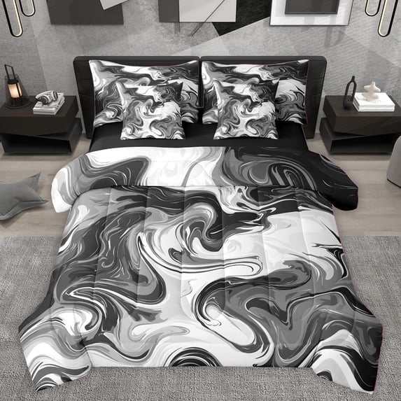 Homewish Abstract Marbling Watercolor Bedding Comforter Set 7 Pieces for Kids Teens Adults,Gradient Ombre Marble Full Bedding Set Lightweight,Mountain Fluid Fitted Sheet Flat Sheet