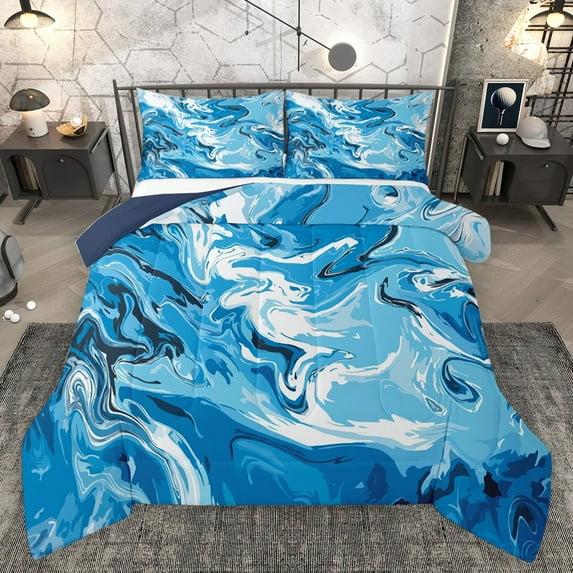 Homewish Abstract Marbling Watercolor Full Size Comforter Sets 3-Piece for Kids Teens Adults,Gradient Ombre Marble Bedding Comforter Set,Mountain Fluid Lightweight Bedding Sets