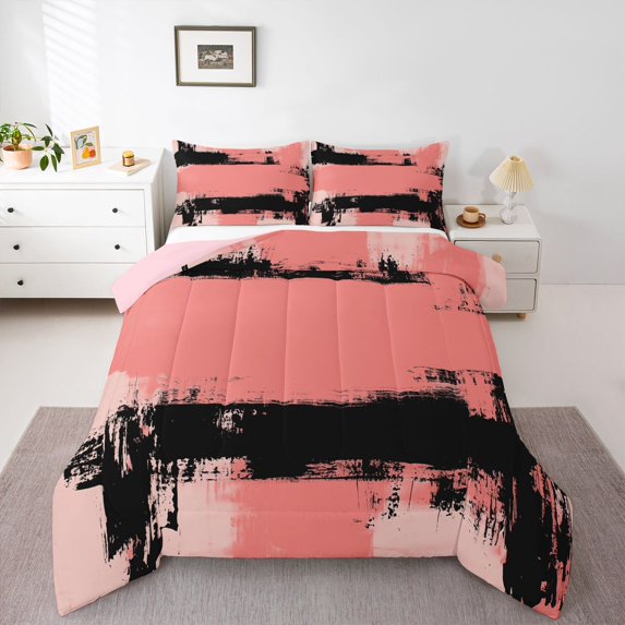 Homewish Abstract Ombre Full Size Comforter Sets,Retro Oil Painting Bedding Comforter Set,Light Pink,Pink Reversible,3-Piece,1 Comforter and 2 Pillowcases