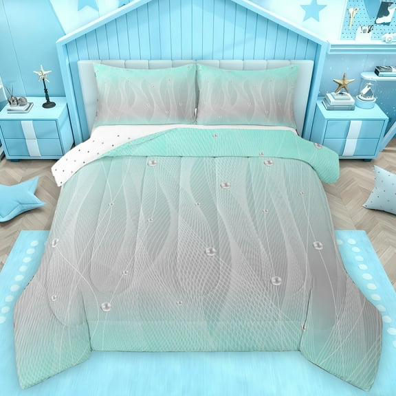 Homewish Abstract Ombre Stripes Bedding Comforter Set,Geometric Pattern Twin Comforter Sets,Blue Gray Bedding Set For Boys Girls,Breathable Home Decor Reversible,2-Piece