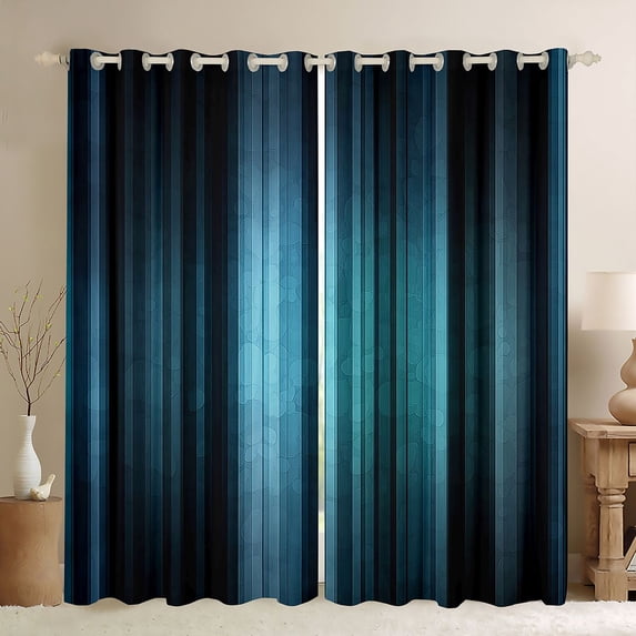 Homewish Abstract Ombre Stripes Curtains Pack of 2 (42x84 Each),Modern Abstract Geometric Curtains Blackout,Blue Black Lines Bedroom Curtains For Adults,Breathable Home Decor