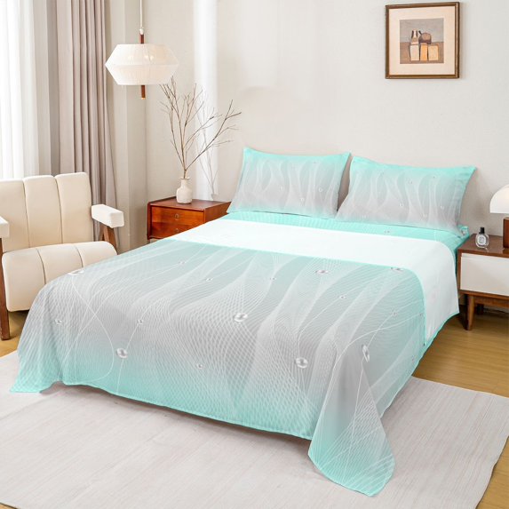 Homewish Abstract Ombre Stripes Full Size Sheets,Geometric Pattern Bed Sheets,Blue Gray Sheet Sets For Boys Girls,Breathable Home Decor,4 Pieces