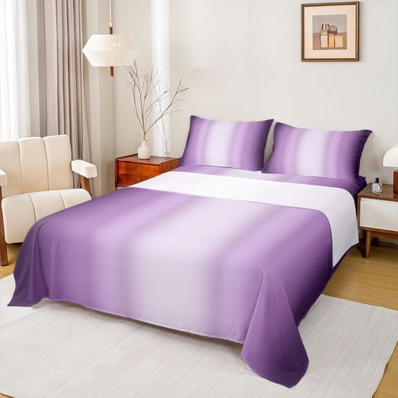 Homewish Abstract Ombre Stripes Full Size Sheets,Geometric Pattern Bed Sheets,White Purple Sheet Sets For Boys Girls,Breathable Home Decor,4 Pieces