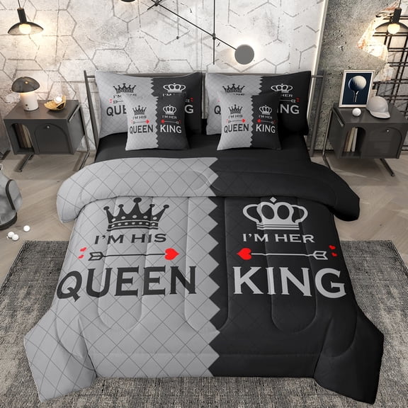Homewish Abstract Rhombus Stripe 7-Piece Twin Bedding Sets,Vintage Queen Crown Bedding Comforter Set,Gray Black Sheet Sets For Girl Teens,Luxury Bedroom Decor Reversible