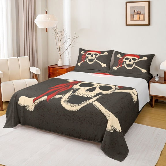 Homewish Abstract Skull 4pcs Bed Sheets for Boys Girls,Gothic Style King Sheets,Retro Vintage Super Cozy Sheet Set,Super Cozy Room Decor