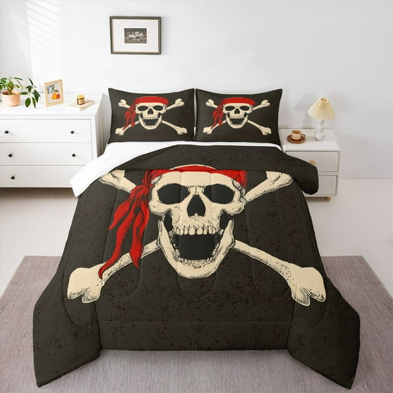 Homewish Abstract Skull Full Size Comforter Sets 3-Piece for Boys Girls,Gothic Style Bedding Comforter Set,Retro Vintage Lightweight Bedding Sets,Super Cozy Room Decor