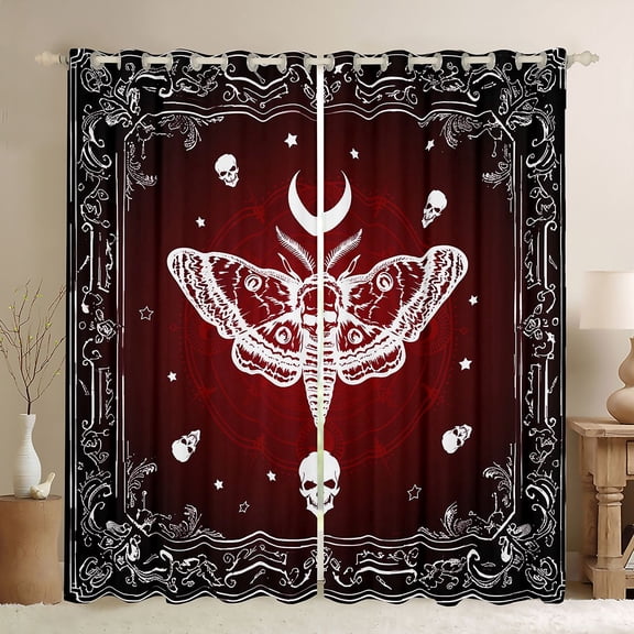 Homewish Abstract Skull Moth Black Out Curtains for Teens,Gothic Style Curtains Pack of 2 (42x63 Each),Black Red Bedroom Curtains,Ultra Soft Home Decor
