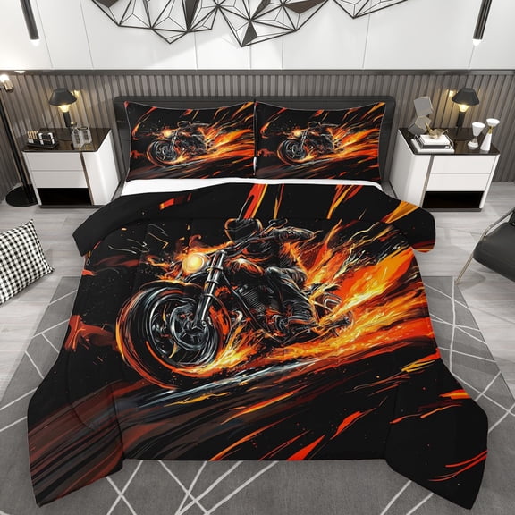 Homewish Abstract Sport Motorcycle 2pcs Bedding Comforter Set For Teens Boys Girls,Dirt Bike Twin Comforter Sets,Black Orange Red Breathable Bedding Set,Microfiber Bedroom Decor,Reversible