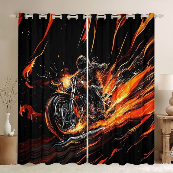 Homewish Abstract Sport Motorcycle Black Out Curtains For Teens Boys Girls,Dirt Bike Curtains Pack of 2 (42x63 Each),Black Orange Red Bedroom Curtains,Microfiber Bedroom Decor