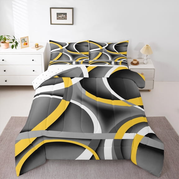 Homewish Abstract Stripes 2pcs Bedding Comforter Set for Female Men Teens,Geometric Lines Twin Comforter Sets,Vintage Aesthetic Breathable Bedding Set,Luxury Bedroom Decor,Reversible