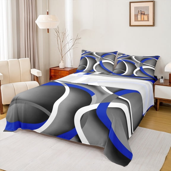 Homewish Abstract Stripes 4 Pieces Queen Sheet Sets for Female Men Teens,Geometric Lines Ultra Soft Flat Sheet,Vintage Aesthetic Queen Fitted Sheet,Luxury Bedroom Decor