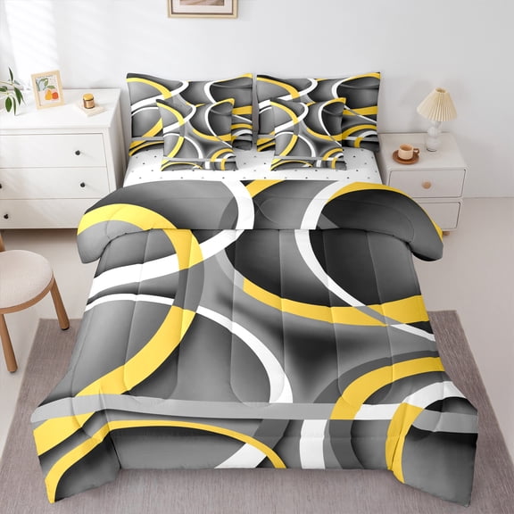 Homewish Abstract Stripes 7pcs Bedding Comforter Set for Female Men Teens,Geometric Lines Queen Bedding Sets Super Cozy,Vintage Aesthetic Queen Sheet Sets,Luxury Bedroom Decor,Reversible