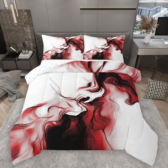 Homewish Abstract Stripes Full Size Comforter Sets 3-Piece for Teens Boys Girls,Geometric Lines Bedding Comforter Set,Black Red White Gradient Lightweight Bedding Sets,Luxury Bedroom Decor