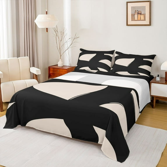 Homewish Abstract Stripes Lines Full Size Sheets,Minimalist Geometric Bed Sheets,Black Brown Sheet Sets For Boys Teens,Ultra Soft Home Decor,4pcs