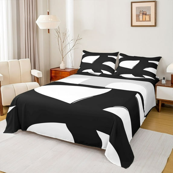 Homewish Abstract Stripes Lines Twin Sheet Sets,Minimalist Geometric Twin Fitted Sheet,White Black Flat Sheet For Boys Teens,Ultra Soft Home Decor,3-Piece
