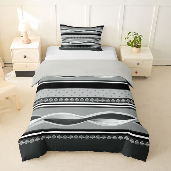 Homewish Abstract Swirl Stripes Twin Duvet Cover,Classic Geometric Art Twin Bedding,Light Gray Reversible,2-Piece,1 Duvet Cover and 1 Pillowcase