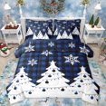 thumbnail image 1 of Homewish Abstract Xmas Tree 7pcs Bedding Comforter Set,Chic Snowflake Queen Bedding Sets,Blue Plaid Grid Queen Sheet Sets For Kids,Ultra Soft Home Decor Reversible, 1 of 8