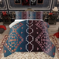 Homewish Adult Bohemian Abstract Queen Comforter Set, Teal Pink Hippie Aztec Bedding Sets, Chic Old Fashion Reversible Bedding Comforter Set, Lightweight Room Decor, 3 Pieces