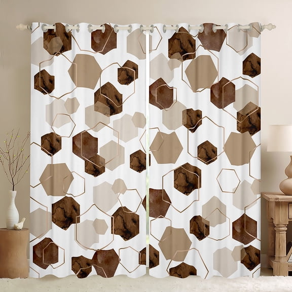 Homewish Adult Chic Honeycomb Curtains Pack of 2 (42x84 Each), Brown Art Watercolor Curtains Blackout, Fashion Abstract Ombre Bedroom Curtains, Window Curtains Home Decor