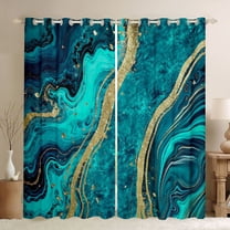 Homewish Adult Fashion Marble Black Out Curtains, Teal Gold Abstract Ombre Curtains Pack of 2 (42x63 Each), Modern Artwork Bedroom Curtains, Curtains and Drapes Decor