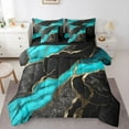 thumbnail image 1 of Homewish Adult Fashion Marble Twin Bedding Sets 7-Piece, Black Cyan Abstract Ombre Bedding Comforter Set, Modern Artwork Reversible Sheet Sets, Luxury Bedroom Decor, 1 of 7