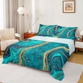 thumbnail image 1 of Homewish Adult Fashion Marble Twin Sheet Sets, Teal Gold Abstract Ombre Twin Fitted Sheet, Modern Artwork Flat Sheet, Lightweight Room Decor, 3 Pieces, 1 of 7