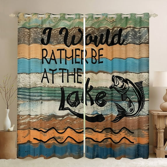 Homewish Adult Hunting and Fishing Curtains Pack of 2 (42x84 Each), Vintage Lake House Curtains Blackout, Rustic Farmhouse Bedroom Curtains, Curtains and Drapes Decor