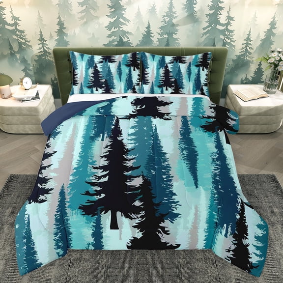 Homewish Adult Rustic Farmhouse Bedding Comforter Set, Jungle Botanical Twin Comforter Sets, Teal Watercolor Art Reversible Bedding Set, Microfiber Bedroom Decor, 2-Piece